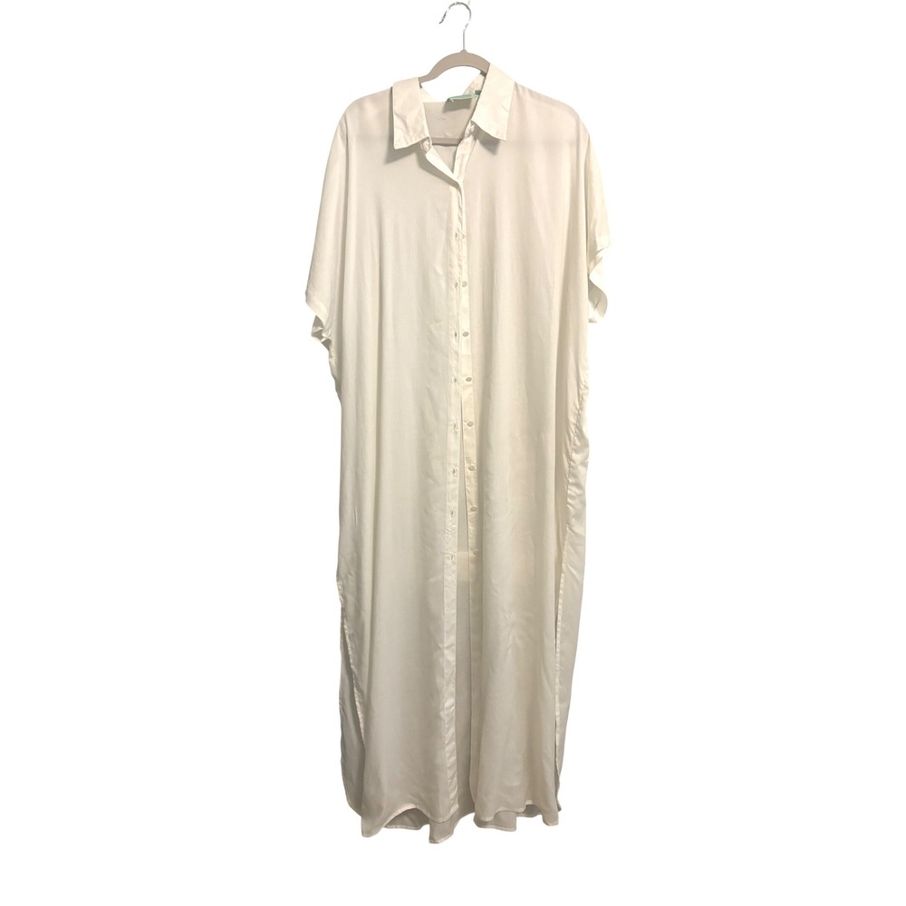 True Destinations White Rayon Button Front Maxi Shirt Dress Cover Up XL